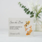 Stijlvolle Gold Koi Fish Save the Date Uitnodiging Briefkaart (Staand voorkant)
