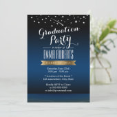 Stijlvolle Gold Label Sterrennacht Graduparty Kaart (Staand voorkant)