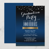 Stijlvolle Gold Label Sterrennacht Graduparty Kaart (Voorkant / Achterkant)