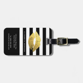 Stijlvolle Gold Lips met klassieke zwarte strepen Bagagelabel