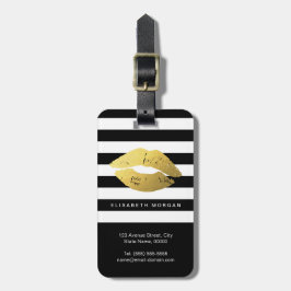 Stijlvolle Gold Lips met klassieke zwarte strepen Bagagelabel