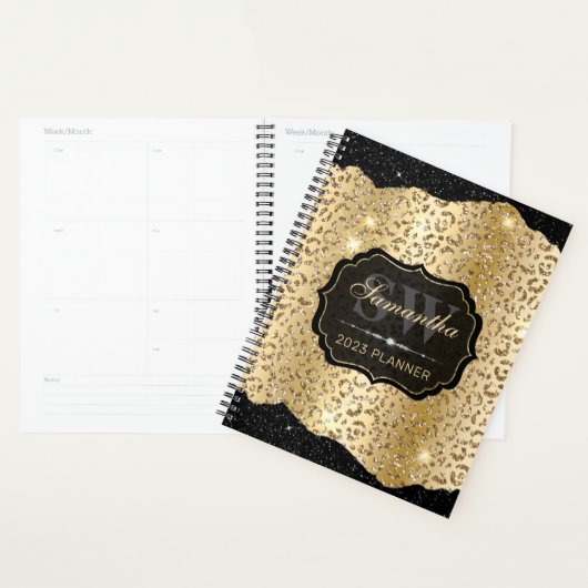 Stijlvolle Gold-luipaard Spot en zwart Glitter Mon Planner (Display)