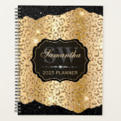 Stijlvolle Gold-luipaard Spot en zwart Glitter Mon Planner (Voorkant)