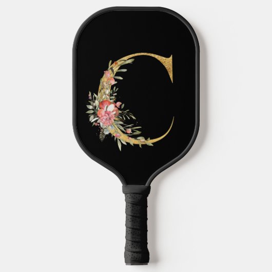 Stijlvolle Gold Monogram C met roze bloemen Pickleball Paddle (Voorkant)