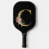 Stijlvolle Gold Monogram C met roze bloemen Pickleball Paddle (Achterkant)