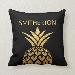 Stijlvolle Gold Pineapple Black Familienaam Kussen