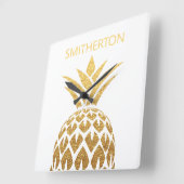 Stijlvolle Gold Pineapple White Familienaam Vierkante Klok (Hoek)