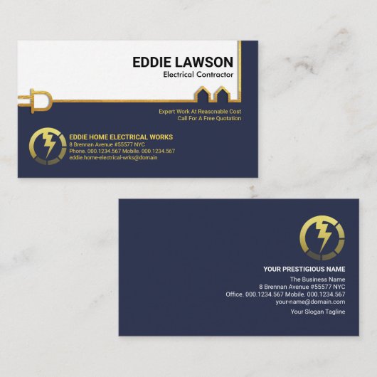 Stijlvolle Gold Power Line Electrical Contractor Visitekaartje (Voorkant / Achterkant)