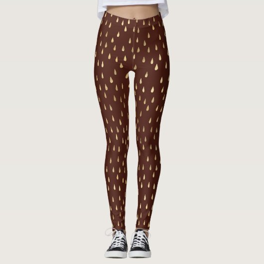 Stijlvolle Gold Rain Drop Pattern Dames Leggings (Voorkant)