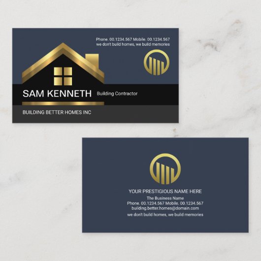 Stijlvolle Gold Rooftop Building Builder Visitekaartje (Voorkant / Achterkant)