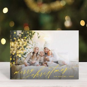 Stijlvolle Gold Script Merry-kerstfoto Feestdagenkaart