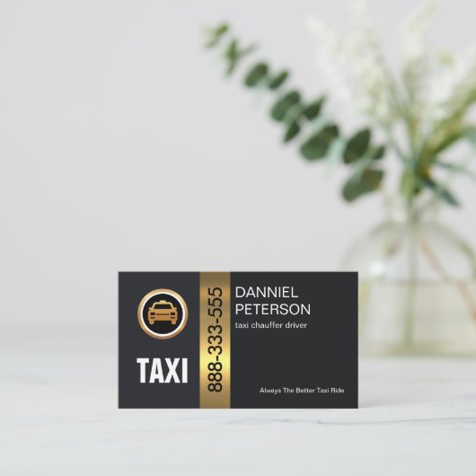 Stijlvolle Gold Stripe Taxi Driver Visitekaartje (Staand voorkant)
