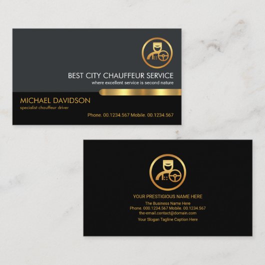 Stijlvolle Gold Tab Grey Black Chauffeur-driver Visitekaartje (Voorkant / Achterkant)