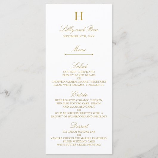 Stijlvolle Gold & White Wedding Menu Sjabloon (Voorkant)