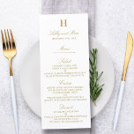 Stijlvolle Gold & White Wedding Menu Sjabloon Kaart<br><div class="desc">Viel in stijl met deze trendy menkkaarten. De formulering is gemakkelijk te personaliseren en je gasten zullen enthousiast zijn als ze deze superstijlvolle menu's ontvangen.</div>