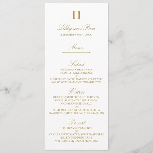 Stijlvolle Gold & White Wedding Menu Sjabloon Kaart (Voorkant)