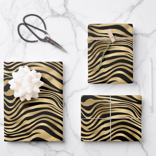 Stijlvolle Gold Zebra-afdrukken Inpakpapier Vel (Voorkant)