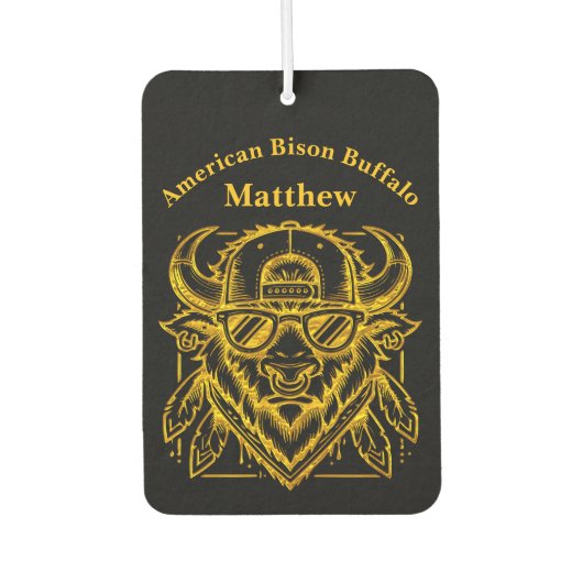 Stijlvolle Golden Bison met zonnebril en Pet Luchtverfrisser (Voorkant)