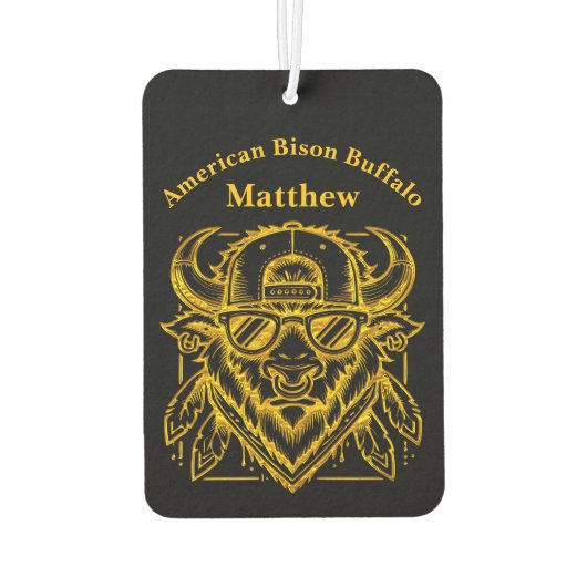 Stijlvolle Golden Bison met zonnebril en Pet Luchtverfrisser (Achterkant)
