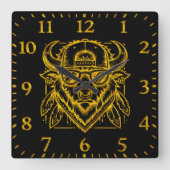 Stijlvolle Golden Bison met zonnebril en Pet Vierkante Klok (Voorkant)