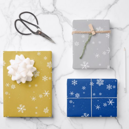 Stijlvolle Golden Blue Snowflake Kerst Feestdagen Inpakpapier Vel (Voorkant)