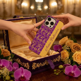 Stijlvolle Golden Damask werveling bloemen op paar iPhone 16 Pro Max Hoesje