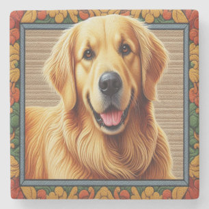Stijlvolle Golden Retriever Dog Kleurrijk Lijst Stenen Onderzetter