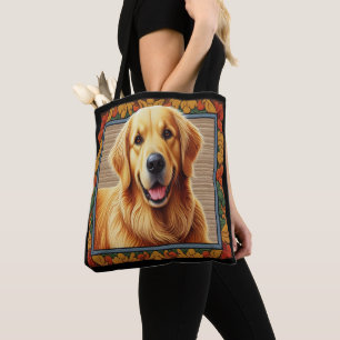 Stijlvolle Golden Retriever Dog Kleurrijk Lijst Tote Bag