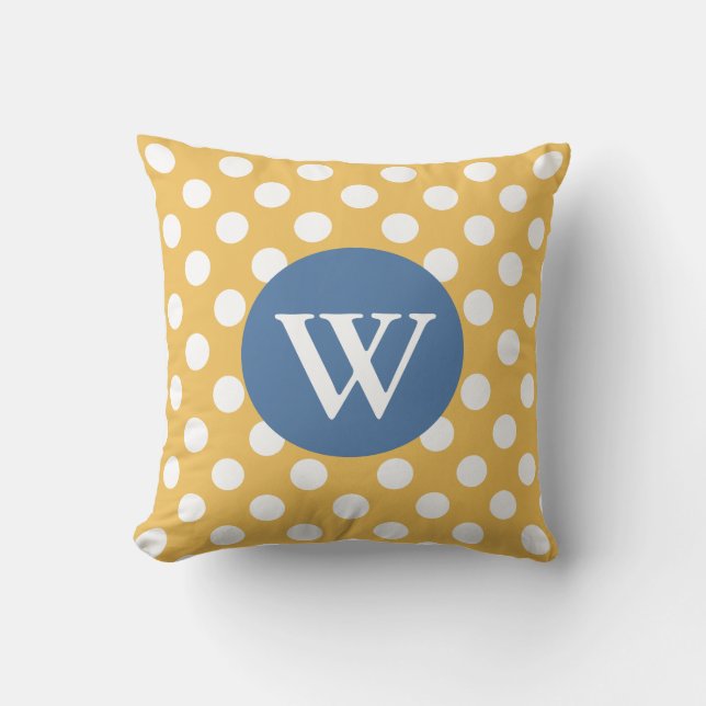 Stijlvolle Golden Yellow Polka Dot Decorator Pillo Kussen (Voorkant)