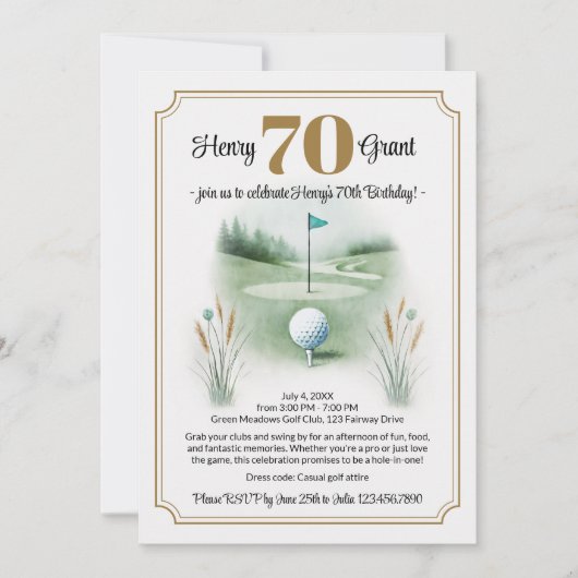 Stijlvolle Golf 70e verjaardag uitnodigingen (Voorkant)