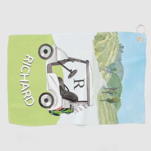 Stijlvolle Golf Winkelwagen Clubs Monogram Naam Golfhanddoek (Horizontaal)
