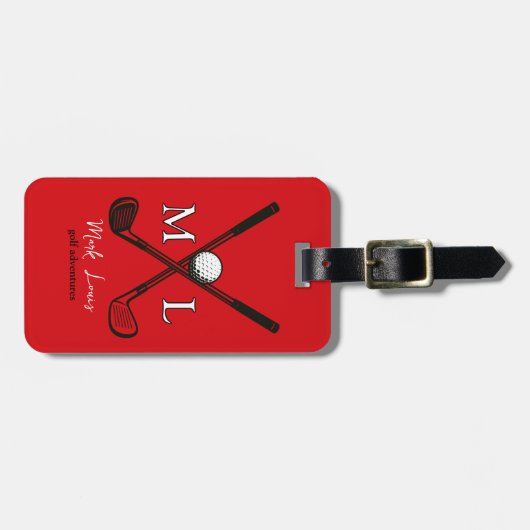 Stijlvolle Golfplayer's Monogrammed rood bagagelab Bagagelabel (Voorkant horizontaal)