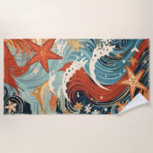 Stijlvolle  golven en zeesterren strandlaken (Voorkant)