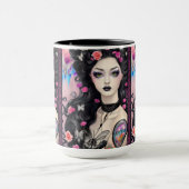 Stijlvolle Gothic Tattoo Meisje Zwart en Roze Mok (Midden)