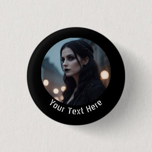 Stijlvolle gotische zwarte emo gepersonaliseerde f ronde button 3,2 cm