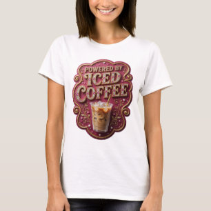 Stijlvolle Goud POWERED BY ICED COFFEE Slogan Desi T-shirt