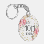 Stijlvolle Goud Roze Bloemen Mom Sleutelhanger (Voorkant Links)
