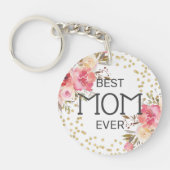 Stijlvolle Goud Roze Bloemen Mom Sleutelhanger (Voorkant)