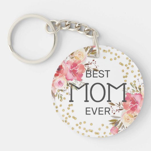 Stijlvolle Goud Roze Bloemen Mom Sleutelhanger (Voorkant)