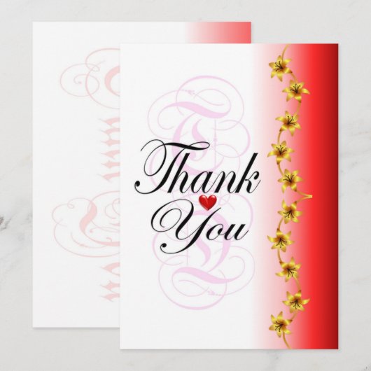 Stijlvolle goudbloem in rode kalligrafie bedankt (Voorkant / Achterkant)
