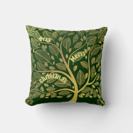 Stijlvolle goudboom met een levendig kerstfeest kussen