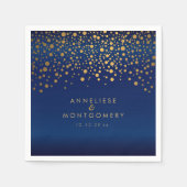 Stijlvolle goudConfetti-Stippen op marineblauw sat Servetten (Voorkant)