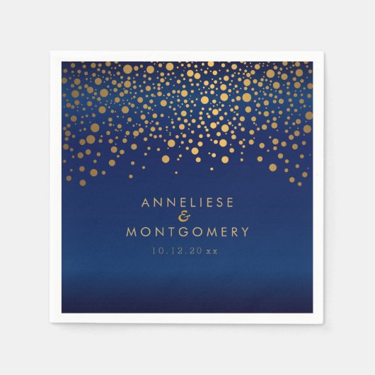 Stijlvolle goudConfetti-Stippen op marineblauw sat Servetten (Voorkant)