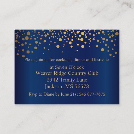 Stijlvolle goudConfetti Stippen op Navy Blue Informatiekaartje (Achterkant)