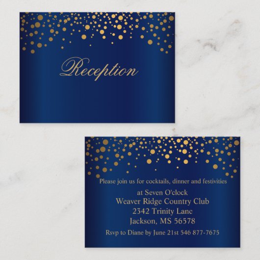 Stijlvolle goudConfetti Stippen op Navy Blue Informatiekaartje (Voorkant / Achterkant)