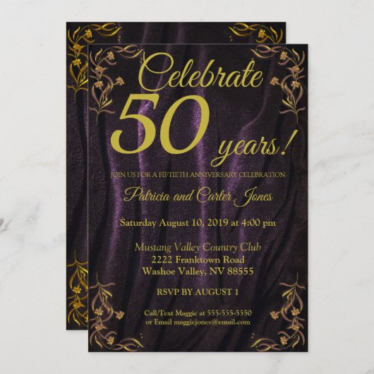 Stijlvolle gouden 50ste verjaardagsuitnodiging kaart (Voorkant / Achterkant)