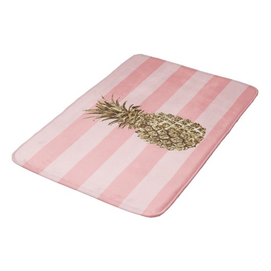 Stijlvolle  gouden anananas en roze streep badmat (Gekanteld)