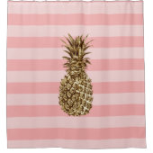 Stijlvolle gouden anananas en roze streep douchegordijn (Voorkant)