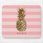 Stijlvolle  gouden anananas en roze streep muismat (Voorkant)