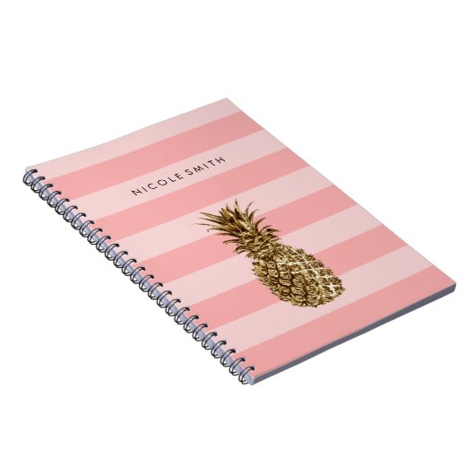 Stijlvolle  gouden anananas en roze streep notitieboek (Rechterzijde)